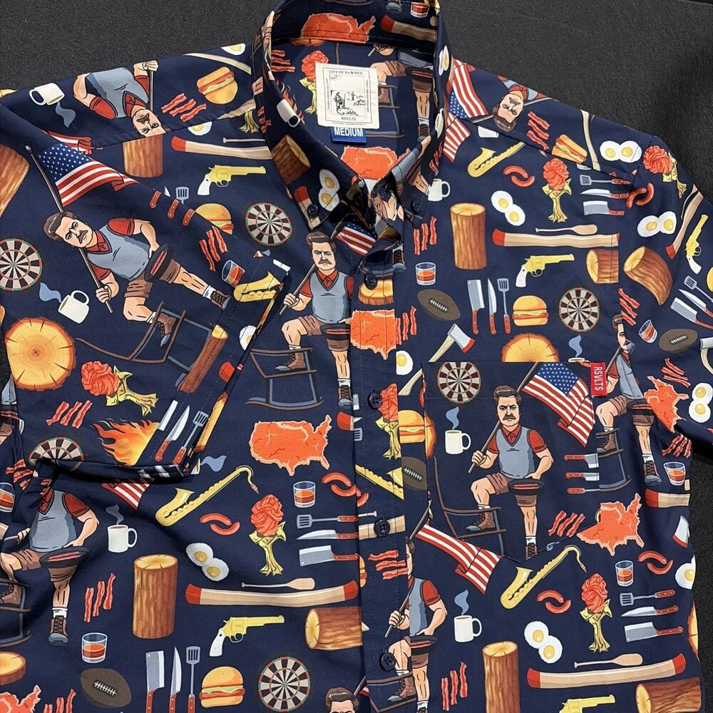 Rare RSVLTS X Parks and Recreation City of Pawnee Ron Swanson Men Shirt Med Golf